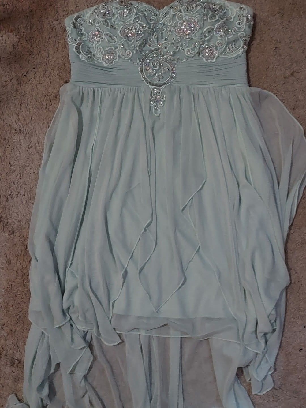 Beaded Strapless Chiffon High-Low Dress in Pale Mint